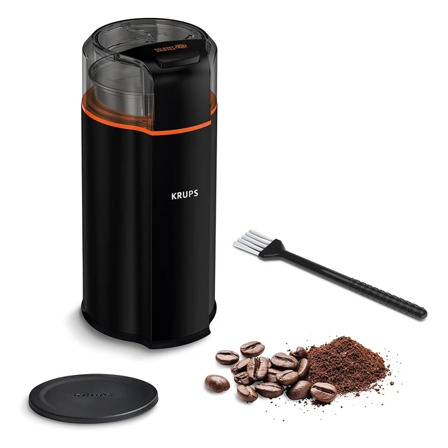Krups GX3328 Silent Vortex Elektrische Kaffeemühle und Gewürzmühle 3-in-1 Mahlwerk für Kaffeebohnen, Gewürze, Kräuter - Leise, Spülmaschinenfest - Schwarz
