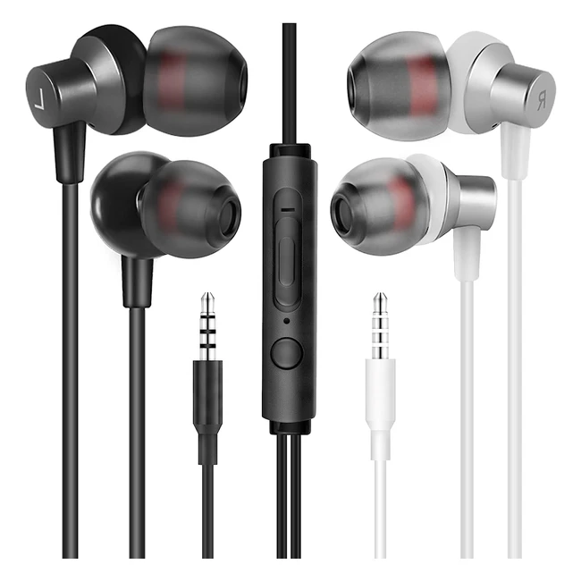 Pack de 2 Écouteurs Intra-auriculaires Filaires Mas Carney WI7 avec Contrôle du Volume et Microphone - Noir/Blanc