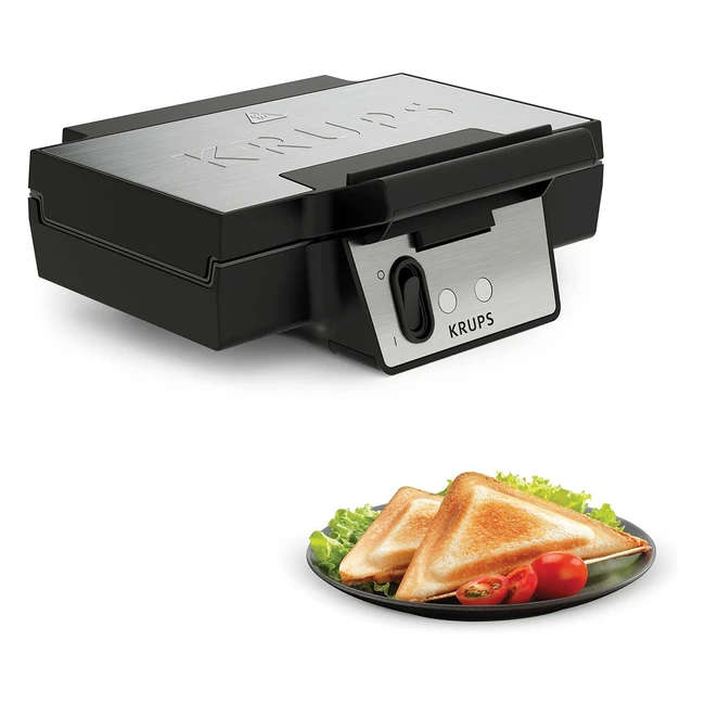 Krups FDK453 Sandwichmaker Dreiecksform Antihaftbeschichtung 25 x 12 cm XL Platten vertikale Aufbewahrung Kabelaufbewahrung hitzeisolierter Griff Edelstahl schwarz