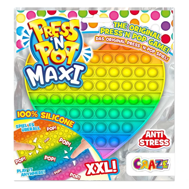 Jouet Pop It Fidget Anti-Stress Coeur XXL Multicolore - Craze Press n Pop