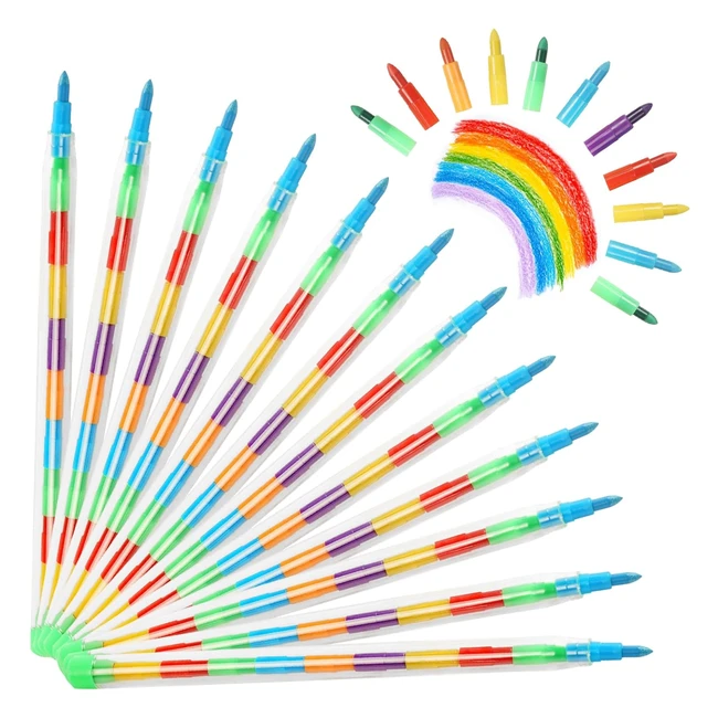 Vicloon Pastelli per Bambini Impilabili - 12 Pezzi - Colorati - Matite Deformabi