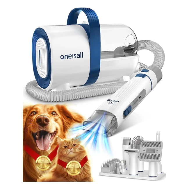 oneisall Hundeschermaschine mit Staubsauger 7in1 Profi Pflegeset leiser Trimmer für Hunde und Katzen