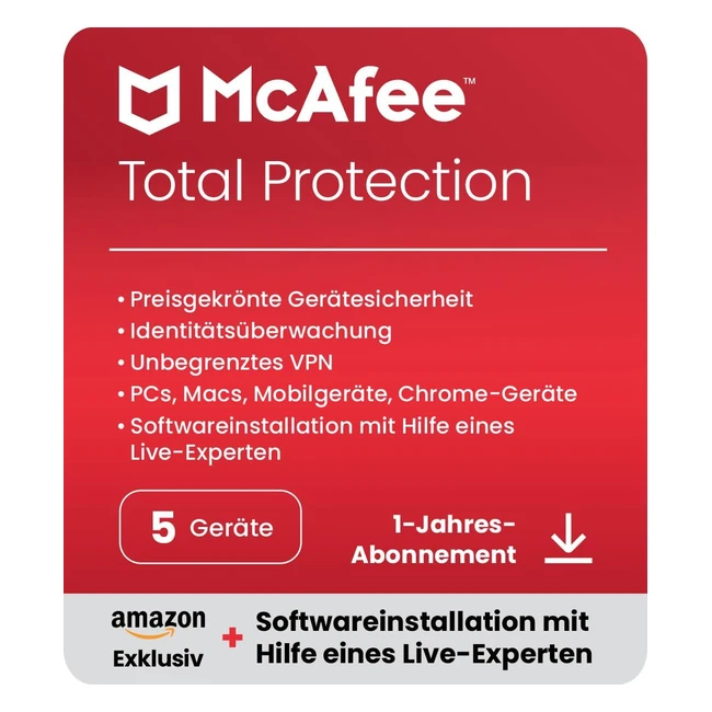 McAfee Total Protection 2023 - Virenschutz und Internetsicherheitssoftware - 5 Geräte - inkl. Unlimited VPN