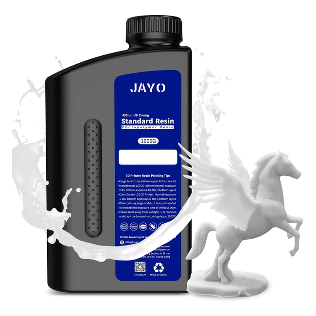 Jayo Resina per Stampante 3D Bianca 1000g - Resina Rapida UV 405nm per Stampante 3D - Materiali di Stampa 3D in Resina Liquida Fotopolimerica