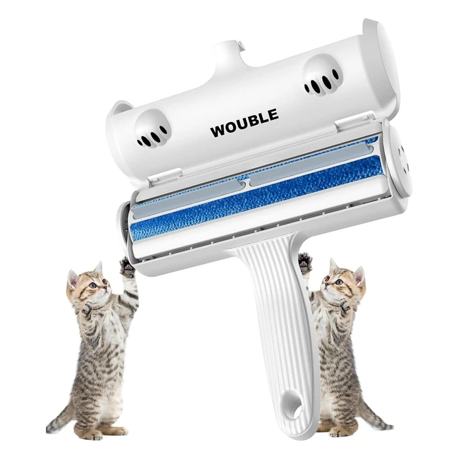 Wouble Pet Hair Remover Roller - Reusable Dog Cat Hair Removal Brush - Self Clean - White
