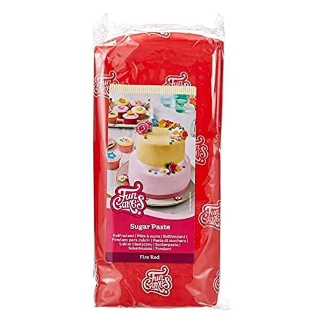 Funcakes Pasta di Zucchero Fire Red - Facile da Usare - Liscia, Flessibile e Morbida - Perfetta per Decorare Torte - Halal, Kosher e Senza Glutine - 1000g
