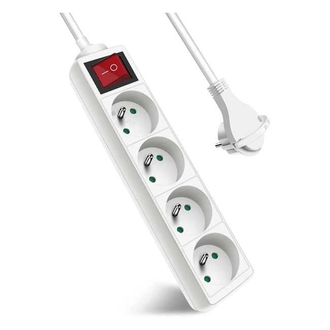 Multiprise ExtraStar 4 prises avec interrupteur, fiche plate, bloc 4 prises rallonge 15m 230V avec sécurité enfant