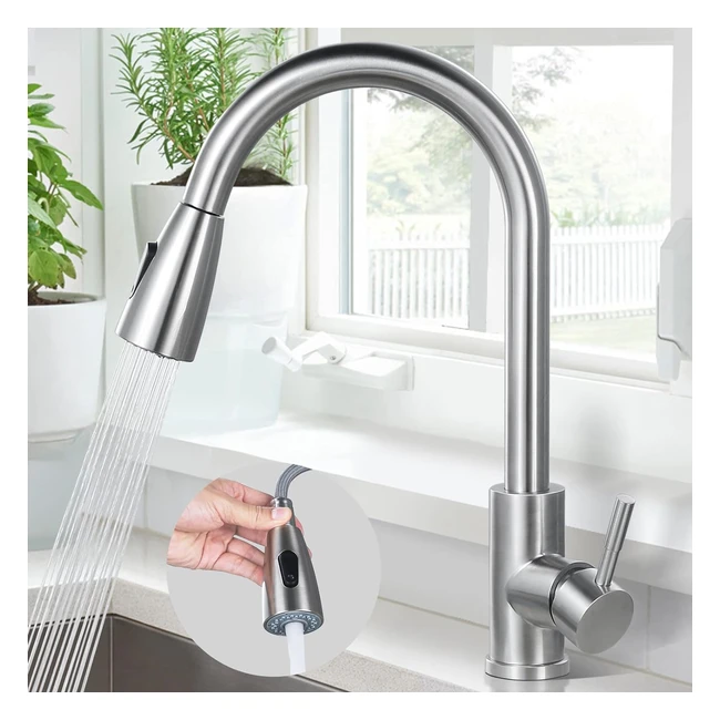 Arcora Robinet de Cuisine avec Douchette Extractible Bec Haut Pivotant 360 - 2 Modes de Jet - Mitigeur Monocommande - Haute Pression - Robinet Vier Cuisine Extensible - Acier Inoxydable