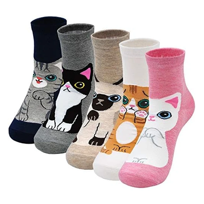 Chaussettes fantaisie pour femmes - Motifs animaux mignons - Lot de 5 - Lofir
