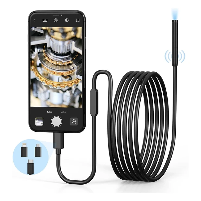 Endoscopio HD 1944p para Móvil - Cámara de Inspección WiFi - 6 Luces LED - Cable Semirrígido - Android e iOS