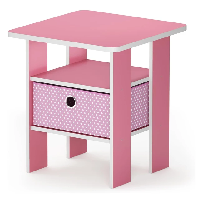 Furinno Andrey End Table Side Table Nightstand, Pink, 1 Pack