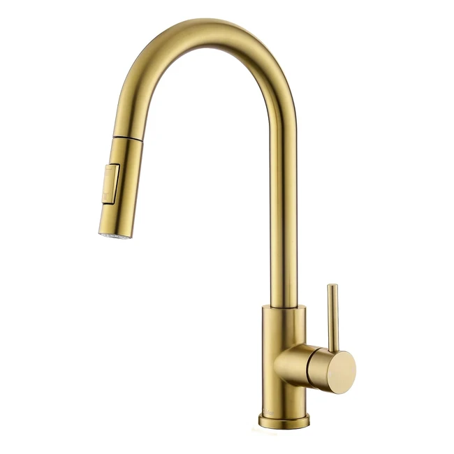Tohlar Gold Kitchen Tap with Pull Down Sprayer - Modern Stainless Steel Single Handle Pull Out Kitchen Mixer Tap - Brushed Gold