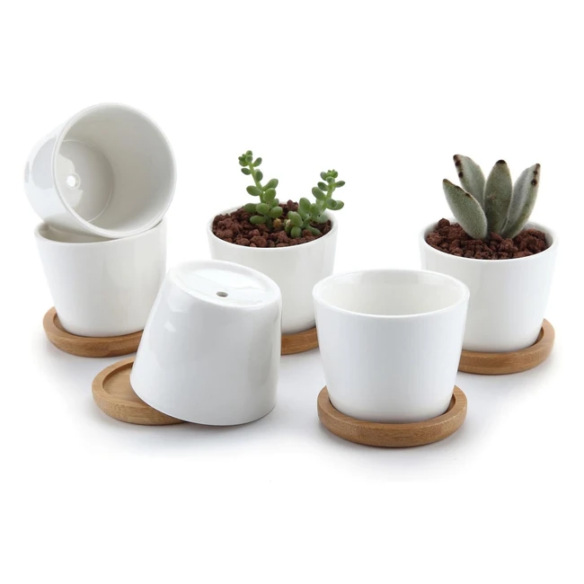 Macetas de cerámica blanca T4U 6cm - Conjunto de 6 - Diseño simple - Ideal para suculentas y cactus