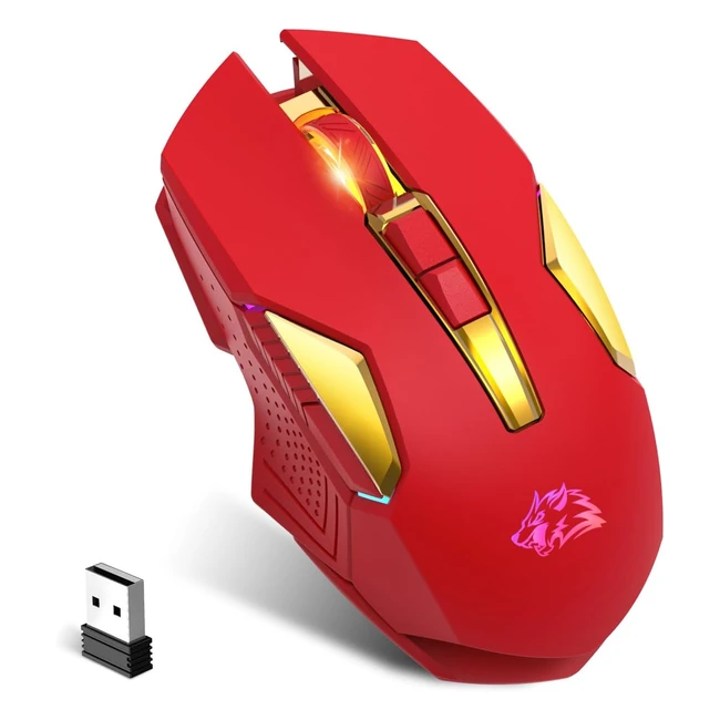 Mouse da gioco wireless Kuiyn 24G con luce LED a 7 colori - Risparmio energetico intelligente - PS4 Xbox - Rosso