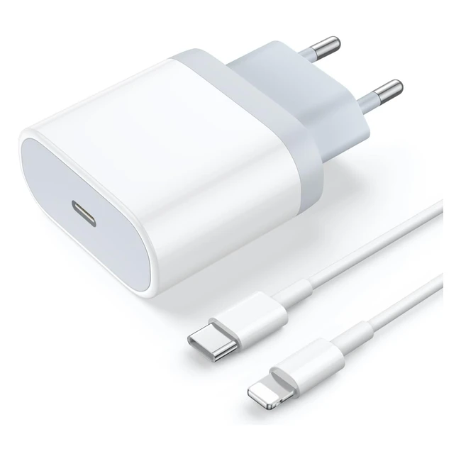 Caricatore iPhone Certificato Apple MFi - Caricabatterie Rapido USB-C 20W e Cavo Lightning 2m - Presa Alimentatore Spina Carica Ricarica Rapida per iPhone