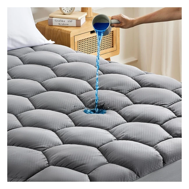 Sonive Waterproof Mattress Pad - Ultra Fluffy Soft Topper - Breathable & Noiseless - Super King Bed - Grey 180x200cm