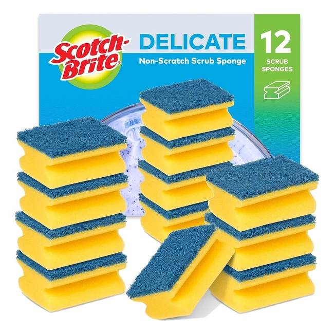 ScotchBrite Delicate Non-Scratch Sponge Scourer - 12 Pieces | Ideal for Nonstick Cookware and Glass