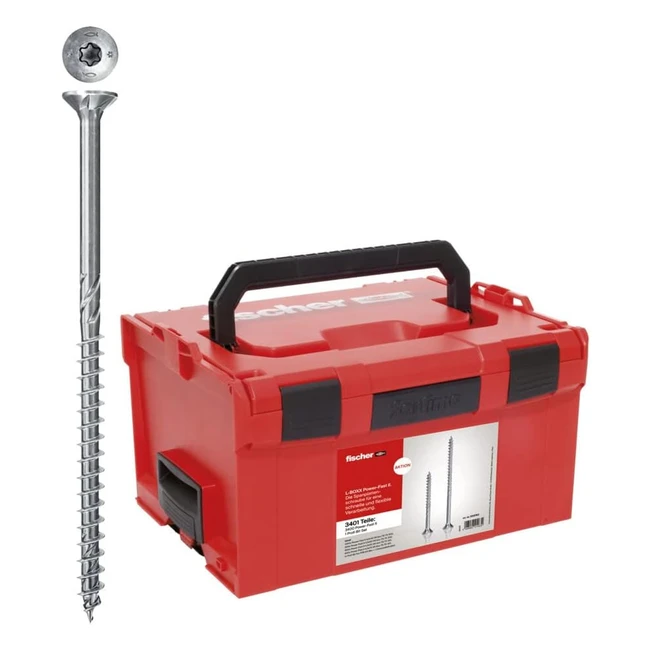 Fischer Powerfast II wiederverwendbare Lboxx 3400 x Powerfast II Schrauben in verschiedenen Größen mit Teilgewinde Spanplattenschraube für schnelle und flexible Verarbeitung inklusive Bit-Set