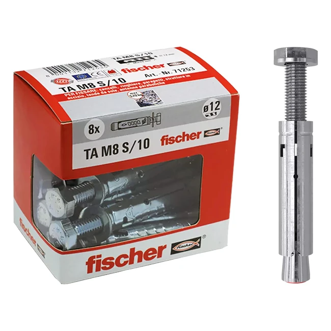 Fischer Tasselli Acciaio TA M8 - Diametro Tassello 10mm - 8pz M8 Vite