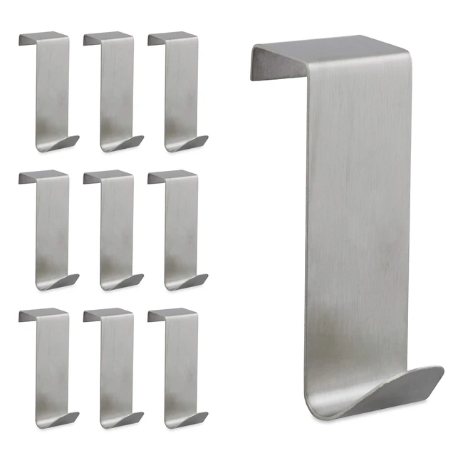 Relaxdays Door Hooks Set of 10 - Hanging Coat Rack for Window Closet - Stainles