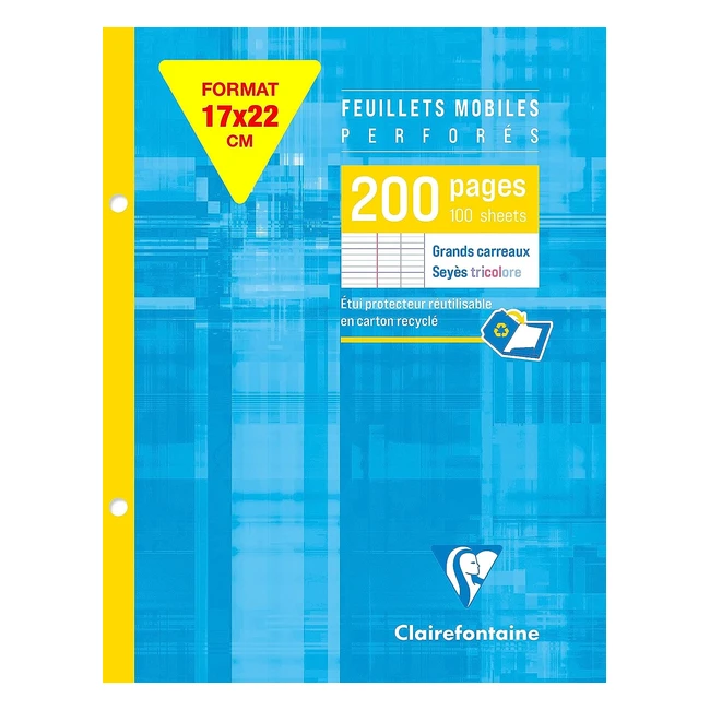 Clairefontaine 1351C - Hojas Sueltas Perforadas 17x22 cm - 90g - Cuadrados Grandes - 200 Páginas - 1 Unidad