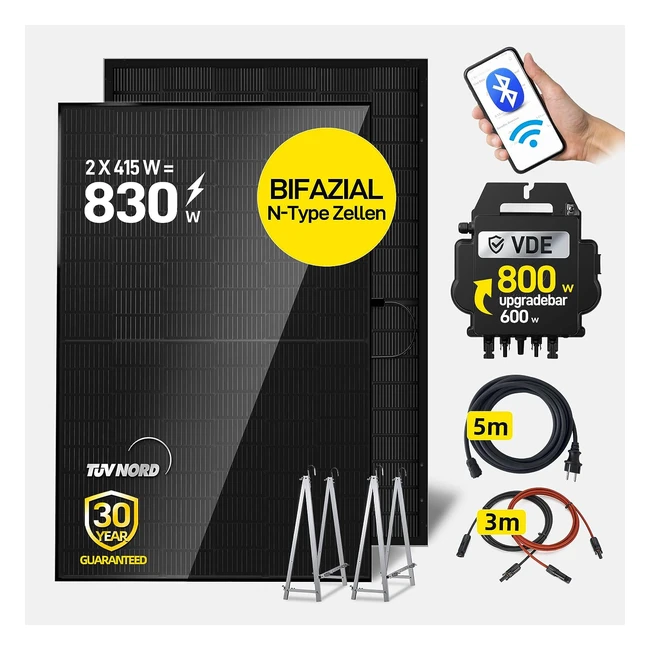 Balkonkraftwerk 830W/800W mit 2x415W bifazialer Glas-Glas Solarmodule
