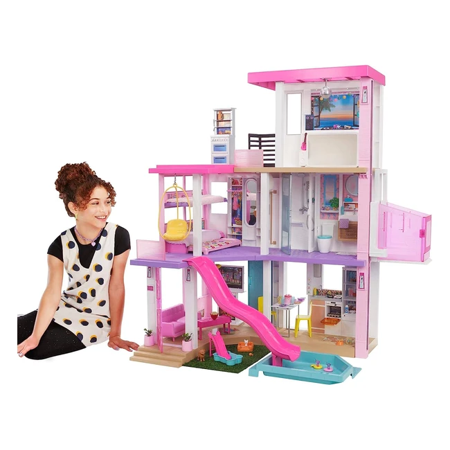 Barbie GRG93 Dream Villa 3-stckiges Puppenhaus 114 cm mit Pool Rutsche Aufzu