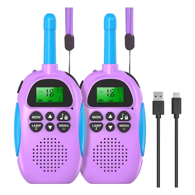 Talkie Walkie Enfants Ushining Rechargeable Vox Lampe de Poche LCD Rétroéclairé Camping Pourpre