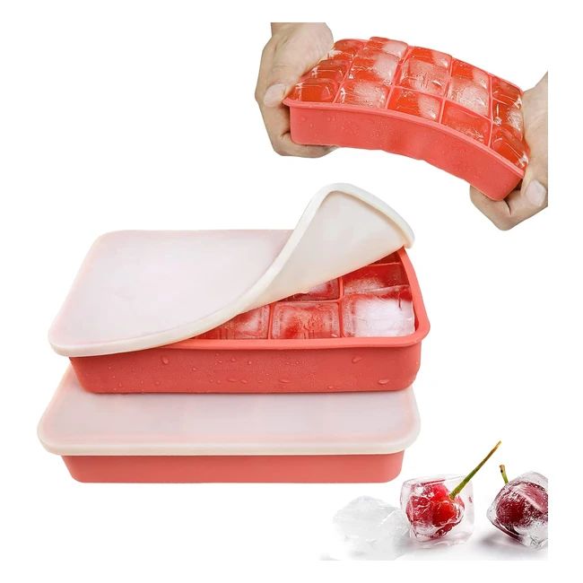 Cubiteras para Hielo con Tapa Muenfly 2pcs - Sin BPA - Fácil Extracción - Apilables - Rojo