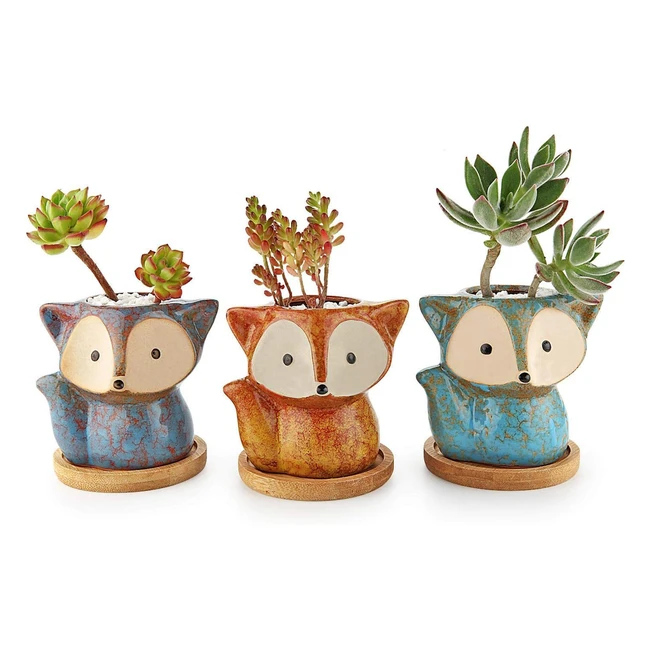 Macetas para cactus de cerámica T4U - Paquete de 3 - Zorro pequeña - Ideal para suculentas - Casa y jardín