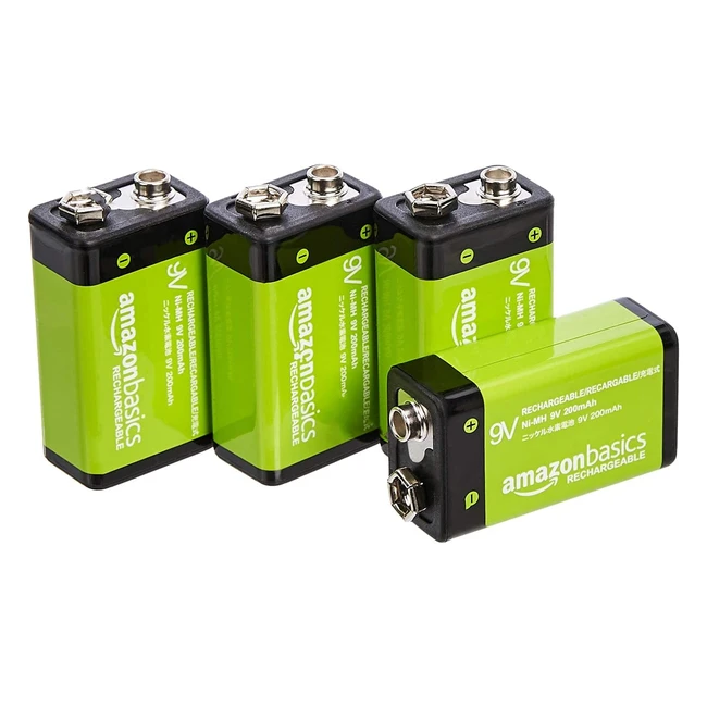 Amazon Basics 9V Rechargeable Batteries - 4 Pack, 200mAh NiMH