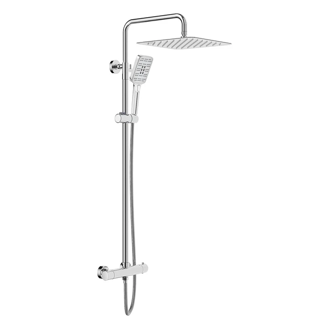 Rainsworth Thermostatic Shower Mixer Set - 30cm Square Overhead Rainfall Shower - Stainless Steel - Anti-Scald - Chrome