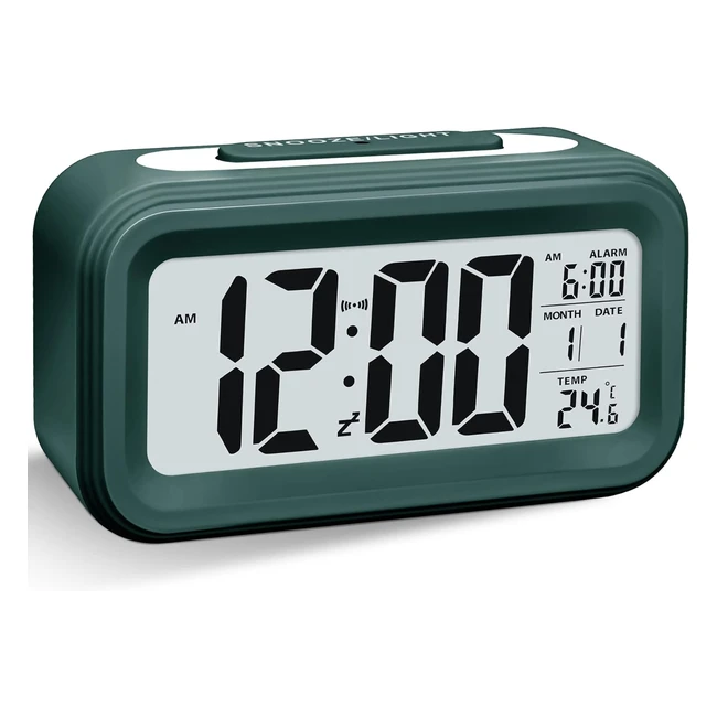 Réveil numérique Larkumio avec LED lumineux, piles silencieux, réveil de voyage pour enfant, ado et adultes - Vert foncé