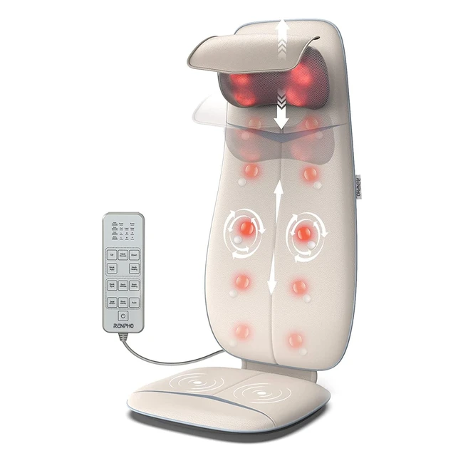 Renpho Back Massager with Heat Shiatsu Massage Chair - Deep Tissue Kneading - S-Shape - Adjustable Headrest - Full Back Massage Seat Pad