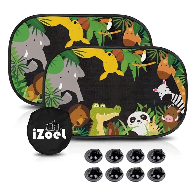 Parasol Coche Bebé Izoel con Ventosa | Protección UV | Película Bosque Animales