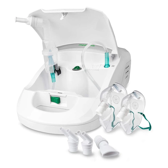 Medisana IN 550 Inhalator Kompressor Vernebler mit Mundstück und Maske für Erwachsene und Kinder bei Erkältungen oder Asthma, mit extra Zubehör, integriertem Zubehörfach, weiß