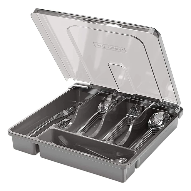 Portaposate Himaugbo con coperchio - Organizzatore per posate da cucina con 5 scomparti - Ideale per picnic e viaggi - Nero