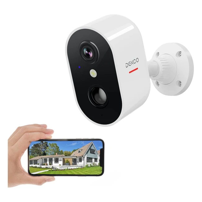 Caméra de sécurité sans fil Dekco, piles incluses, vision nocturne, alarme en temps réel
