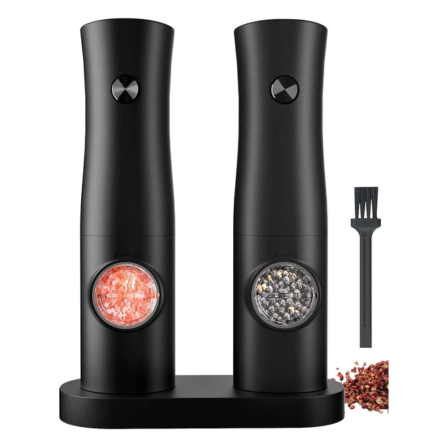 Macina Pepe Elettrico Senzer - Ricaricabile con Luce LED - Macina Sale Pepe con Spezie - Due Neri