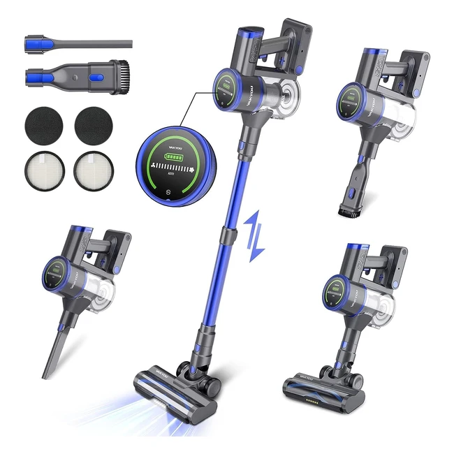 Aspirateur Balai Sans Fil Vakyou 33kpa 55min - Puissant 450w, Écran Tactile, 15L, 3 Vitesses, 6en1