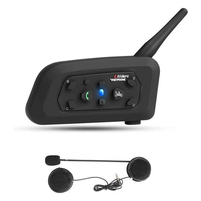 Interfono Bluetooth Vnetphone BT V6 per Ski Moto Casco - Comunicazione tra 6 Motociclisti - Distanza 1200m - Compatibile con GPS e Musica