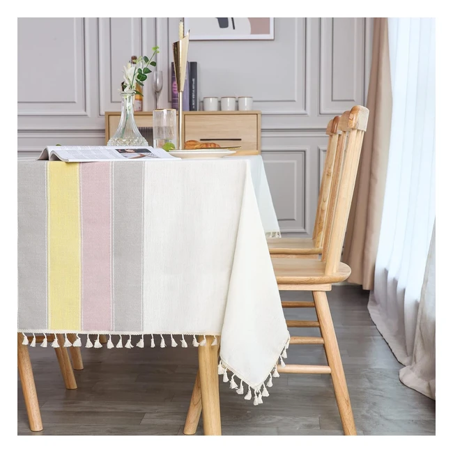 Sunbeauty Rectangular Cotton Linen Tablecloth 140x180 - Elegant Tassel Table Cloths