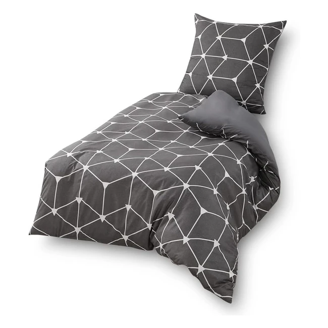 Housse de couette microfibre 140x200 - Motif géométrique - Gris foncé - Fermeture éclair - 1 taie d'oreiller