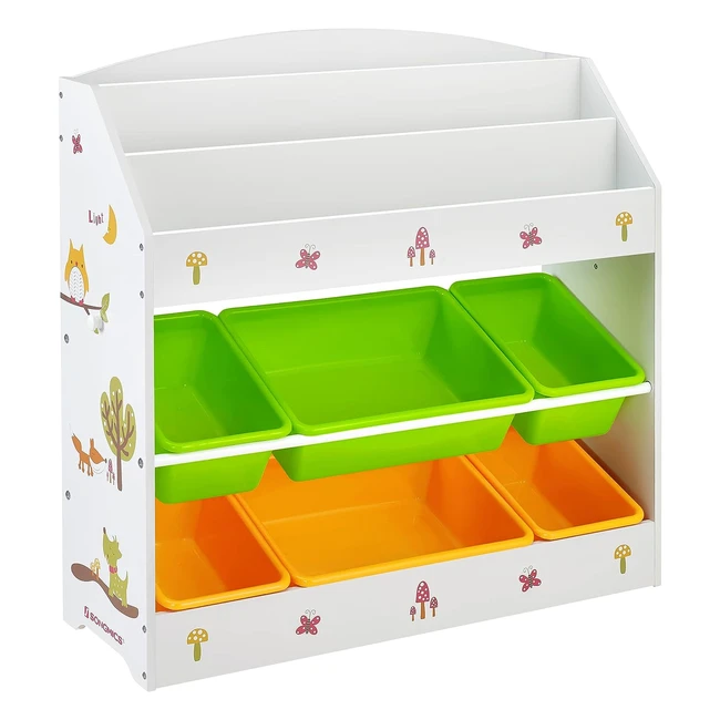 Songmics Kinder Aufbewahrungsschrank 3-stufiges Bücherregal und 6 abnehmbare Aufbewahrungsbehälter für Kinderzimmer Schrank Mehrfarbig Weiß GKR44WTv1