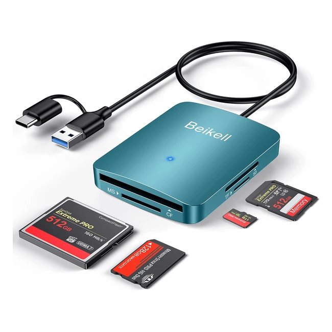 Lecteur de Carte SD/Micro SD Beikell 4 en 1 USB C/USB 3.0 - Accès Simultané à 4 Cartes - Transfert Rapide - Compatible avec PC, Tablette, Smartphone - Prêt à l'Emploi