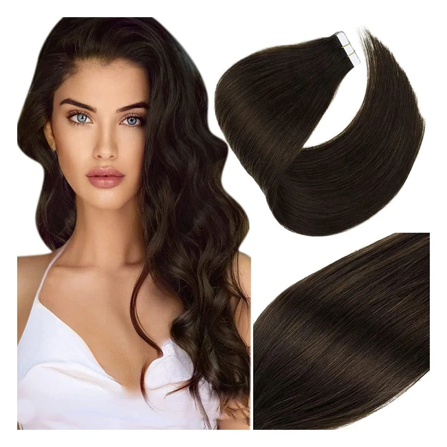 Extension Capelli Veri Vivien Marrone Scuro 35cm - Tape Extension Lisci 2 Marrone Scuro - Remy Human Hair 50g 20pezzi