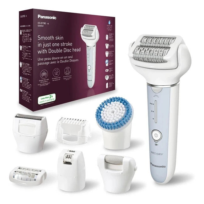 Panasonic ESEY90A511WET and Dry Epilator - Double Disc with 60 Tweezers - Flexible 90° Pivoting Head - 3 Speed Settings - LED Light - Up to 30 Minutes Operation Time