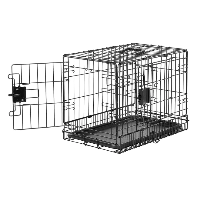Amazon Basics Foldable Metal Wire Dog Crate with Tray Double Door 56cm - Durable