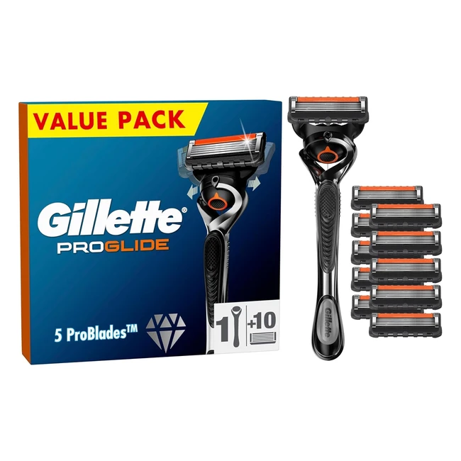 Gillette ProGlide Herren Nassrasierer + 10 Klingen | 5-fach Klinge | Geschenk für Männer