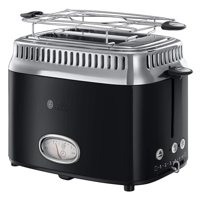 Russell Hobbs Retro Toaster Schwarz, Countdown-Display, inkl. Brötchenaufsatz